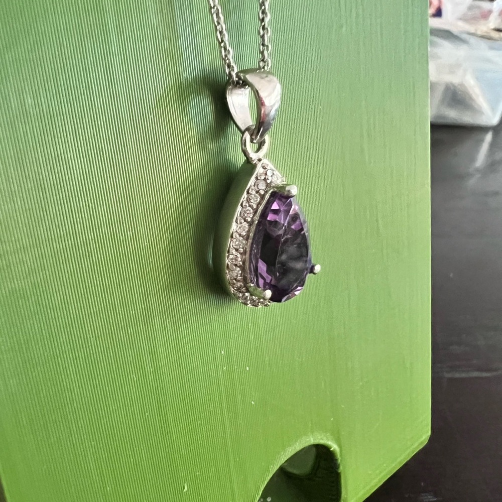 Sterling silver purple teardrop pendant necklace - Picture 3 of 7